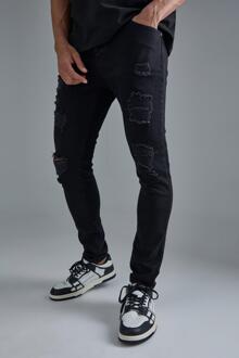 Gescheurde Stretch Skinny Fit Jeans, True Black - 28R