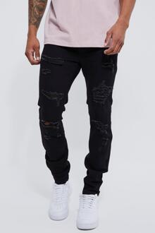 Gescheurde Stretch Skinny Jeans, True Black - 32R