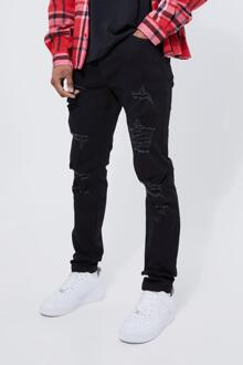 Gescheurde Stretch Skinny Jeans, True Black - 32R