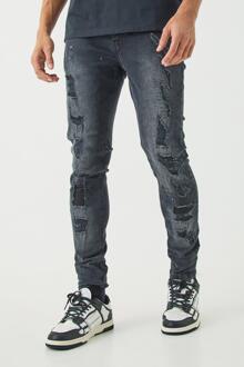 Gescheurde Zwarte Stretch Skinny Jeans, Washed Black - 32R