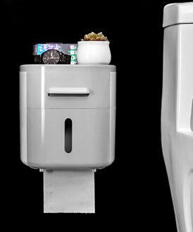 Gesew Double-Layer Tissue Box Met Lade Draagbare Toiletrolhouder Wall-Mount Papierrol Dispenser Thuis Badkamer accessoires grijs
