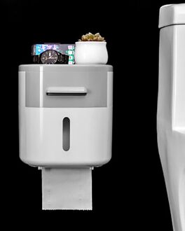 Gesew Double-Layer Tissue Box Met Lade Draagbare Toiletrolhouder Wall-Mount Papierrol Dispenser Thuis Badkamer accessoires wit-grijs