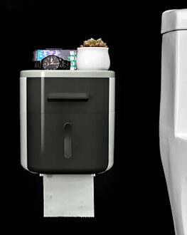 Gesew Double-Layer Tissue Box Met Lade Draagbare Toiletrolhouder Wall-Mount Papierrol Dispenser Thuis Badkamer accessoires zwart-wit