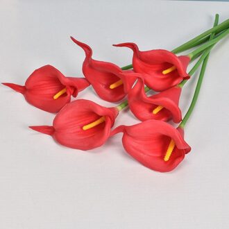 Gesimuleerde Beauty Real Touch Bloem Van Mini Calla Lotus Kunstbloemen Voor Home Party Decoratie Bruiloft Decoratie rood