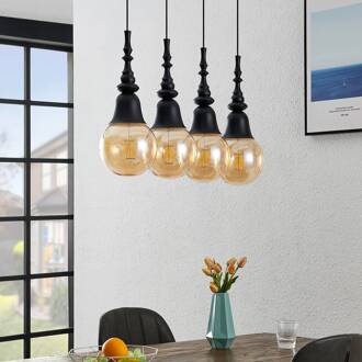 Gesja hanglamp, 4-lamps, lang, zwart