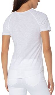 Gesmokt slubgebreid T-shirt met korte mouwen, wit - XL