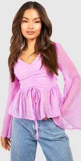 Gesmokte Dobby Top Met Ruches, Bright Lilac - 34