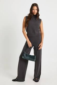Gespleten Halskraag Superzachte Gebreide Tanktop En Rechte Pijpenbroek Co-Ord, Charcoal - XL