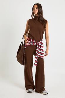 Gespleten Nek Kraag Superzachte Gebreide Tanktop En Broek Met Rechte Pijpen Co-Ord, Chocolate - XL