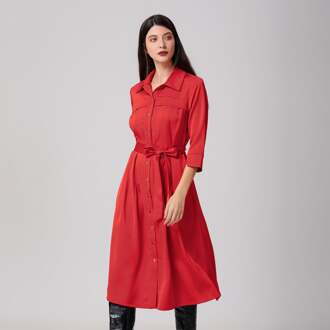 Gestikte plooien overhemdjurk Rood - XL