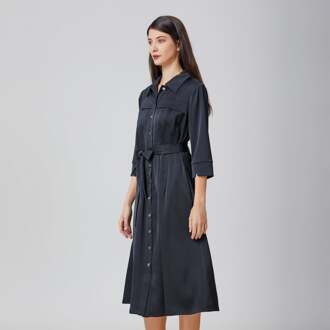 Gestikte plooien overhemdjurk Zwart