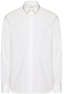 Gestippeld katoenen popeline overhemd Valentino Garavani , White , Heren - Xl,L,M