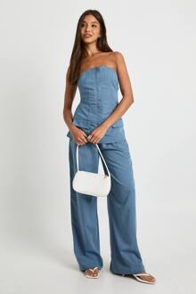 Gestreept Bandeau & Broek Met Wijde Pijpen Co-Ord, Blue - 40