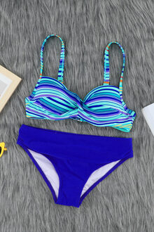 Gestreept Bikini Set Blauw