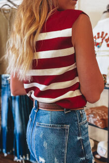 Gestreept Gebreid Hemd met Kraag Rood