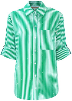 Gestreept katoenen overhemd met opgerolde mouwen Kocca , Green , Dames - 2Xl,Xl,L,M,S,Xs