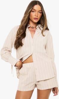 Gestreept Overhemd Met Manchetten Met Strik & Korte Broek Set, Stone - 42