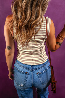 Gestreept Rib Top Ivoor