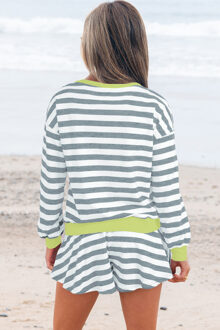 Gestreept Set met Contrasterende Afwerking Lichtgrijs