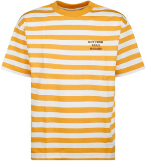 Gestreept slogan T-shirt in oker en geel Drole de Monsieur , Multicolor , Heren - L,M