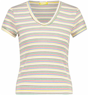 Gestreept V-hals T-shirt Throwback Stijl Mother , Multicolor , Dames - M,S,Xs