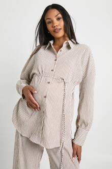 Gestreept Zwangerschapshemd Met Strik In De Taille, Mocha - 42