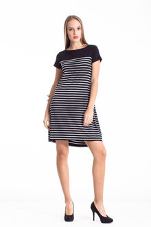 Gestreepte A-lijn jurk Zwart