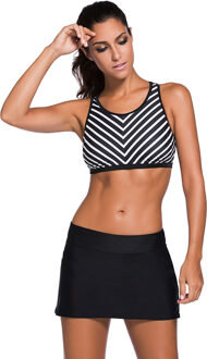 Gestreepte Badpak Met Rokje Onderkant - maat L Zwart