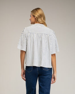 Gestreepte blouse met honingraatborduursel. Navy