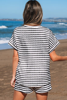 Gestreepte Brei Loungewear Set Wit