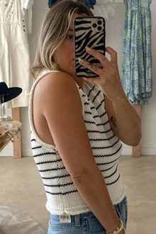 Gestreepte Brei Mouwloze Top Ivoor