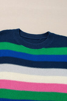 Gestreepte Brei Pulier Sweater - maat L Donkerblauw