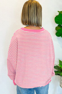 Gestreepte Brei Pulier Sweater Roze