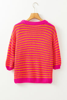 Gestreepte Brei Pulier Sweater Stoffig Roze