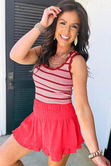 Gestreepte Brei Tank met Golfranden - maat XL Roze