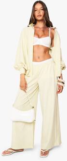 Gestreepte Broek Met Knopdetail En Wijde Pijpen, Yellow - 34