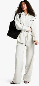 Gestreepte Broek Met Perzikachtige Afwerking, Tailleband Met Trekkoord En Wijde Pijpen, Stone - 34