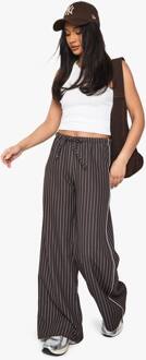 Gestreepte Broek Met Trekkoord En Rechte Pijpen, Chocolate - 38