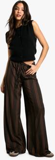 Gestreepte Broek Met Trekkoord In De Taille En Wijde Pijpen, Brown - 34