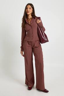 Gestreepte Broek Met Trekkoord In De Taille En Wijde Pijpen, Burgundy - 36