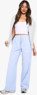 Gestreepte Broek Met Wijde Pijp En Trekkoord, Light Blue - 34