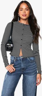 Gestreepte Cardigan Met Knoopsluiting, Black - 36