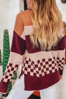 Gestreepte Checker Trui - maat XL Donkerrood