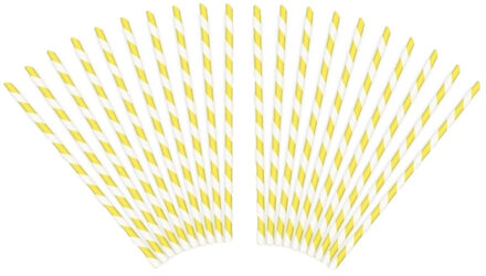 Gestreepte drink rietjes van papier geel/wit 40x stuks