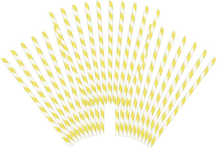 Gestreepte drink rietjes van papier geel/wit 60x stuks