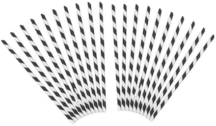 Gestreepte drink rietjes van papier zwart/wit 40x stuks