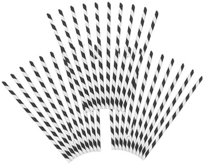 Gestreepte drink rietjes van papier zwart/wit 60x stuks