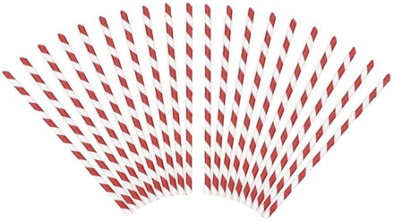 Gestreepte drinkrietjes van papier - rood/wit - 40x stuks - verjaardag drinkrietjes - 19 cm