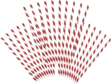 Gestreepte drinkrietjes van papier - rood/wit - 60x stuks - verjaardag drinkrietjes - 19 cm