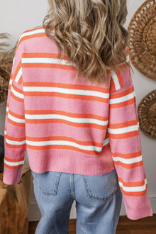 Gestreepte Gebreide Cardigan - maat S Roze